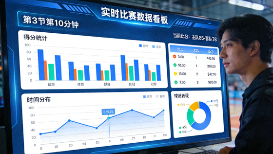 屏幕上展示的体育比赛数据统计图表与分析界面